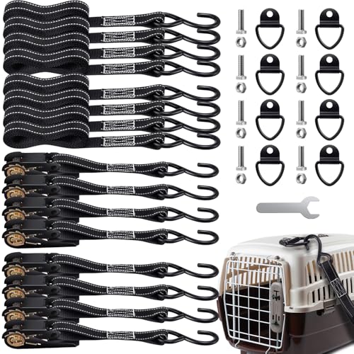 SATINIOR 8 Sets Tie Down Kit for Ruffland Kennel Tie Down D-Ring Kit with Wrench Dog Kennel Accessories - 1800 lb Break Strength, Night Reflection