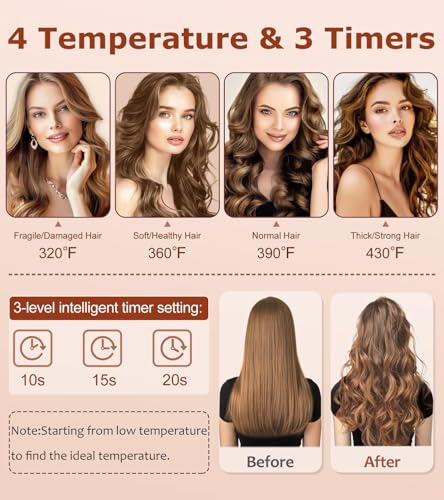 Image of Auto Hair Curler, Automatic Curling Iron Wand with 4 Temperatures & 3 Timers & LCD Display (Black)