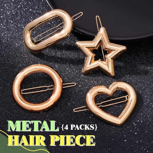 JONKY 4 piezas Pinzas de Pelo Metálicas Geométricas Doradas en Formas Redonda, Estrella, Corazón y Ovaladas para Mujeres (1-Dorado) miniatura 2