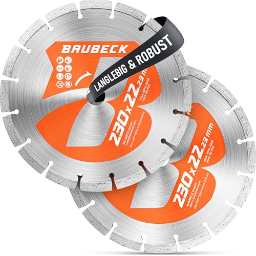 BAUBECK 2Stk. Diamantscheiben 230mm für Stein Beton Leistungsstark kompatibel mit Winkelschleifer von Bosch Metabo Diamant Trennscheibe 230 Diamanttrennscheibe 230 Diamant Trennscheibe 230 Stein