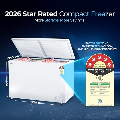 Image of Haier HFC-355DPW5, 5 Star (2026 Star Rating) Double Door Convertible Deep Freezer, 5 Side Freezing, Dual Condenser, Inside Metal Liner with 70mm Puff Thickness (White 324L)