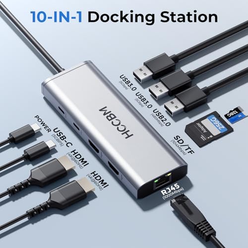 Image of USB C Laptop Docking Station Dual HDMI Monitor, 10-in-1 USBC Hub Dongle Dock with 2 HDMI 4K@60Hz, PD Charging, SD /Micro SD for Laptop MacBook /HP /Dell /Surface /Thinkpad