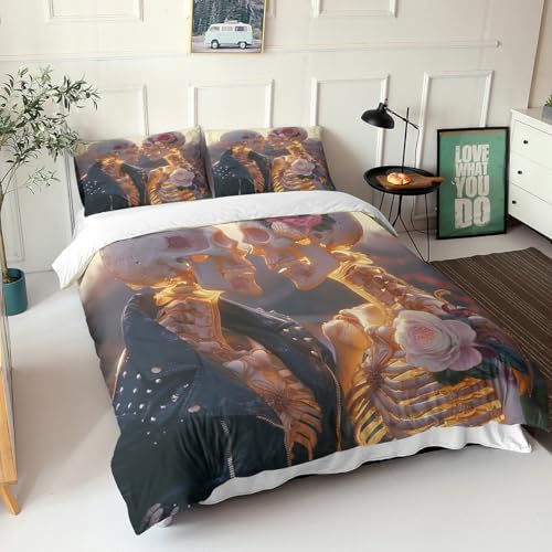 Housse de couette 140x200 tête de mort lit gothique esthétique avec taie d'oreiller