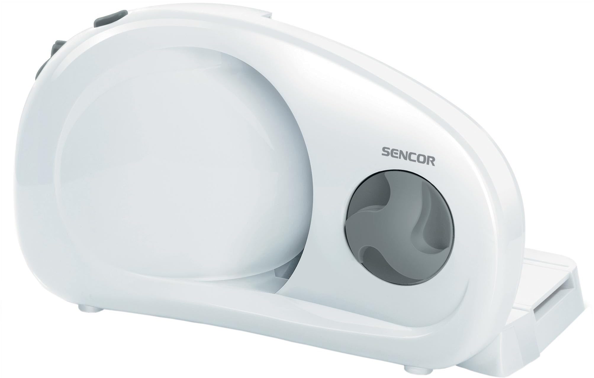 Sencor Affettatrice Elettrica Professionale - Potente e Compatta, Lama in Acciaio Inox 170mm, Spessore Regolabile 0-15mm, Ideale per Prosciutto, Salumi, Pane, Formaggio, 100W - SFS 1000WH - Bianco
