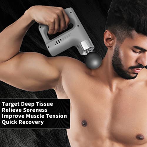 Emslimneorf Handheld Massage Gun With 4 Heads & 5 Speeds Electric Body Muscle Massager For Deep Tissue Grey #TOP3