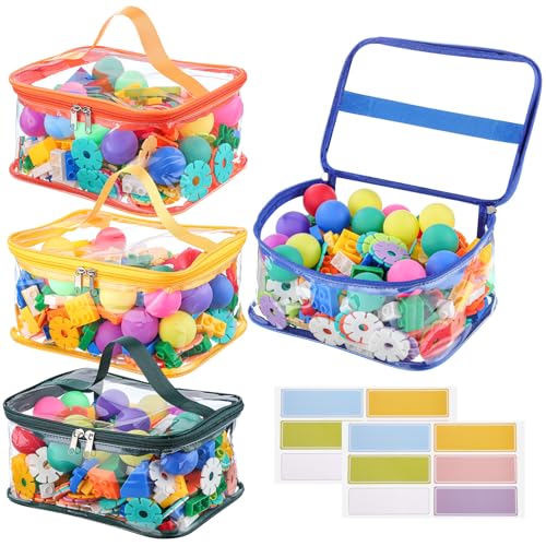 4 Packs Clear Toy Storage Bags Colorful PVC Waterproof Toy Organizer with Zip Reusable Bags for Building Blocks Board Game Puzzles Kids Books Stationery