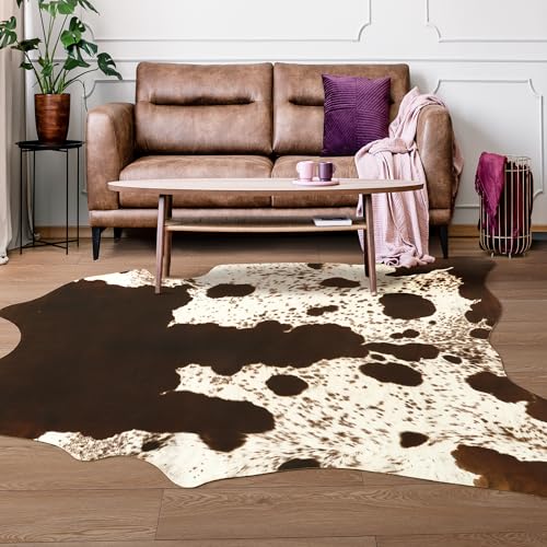 Image of Foxmas Faux Cowhide Rug Cow Print Rugs for Bedroom Living Room, Western Home Decor Cow Hide Animal Rug, Cow Print Western Rugs, Faux Fur Fabric Rug Animal Print Carpet, 2.3x3.6 Feet