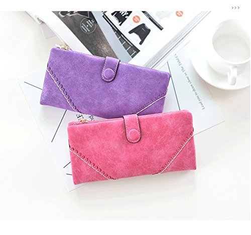 Image of Bird&Fish Women Vegan Leather Wallet Bifold Clutch Large Capacity Card Organizer Buckle Long Purse for Girls Candy Color