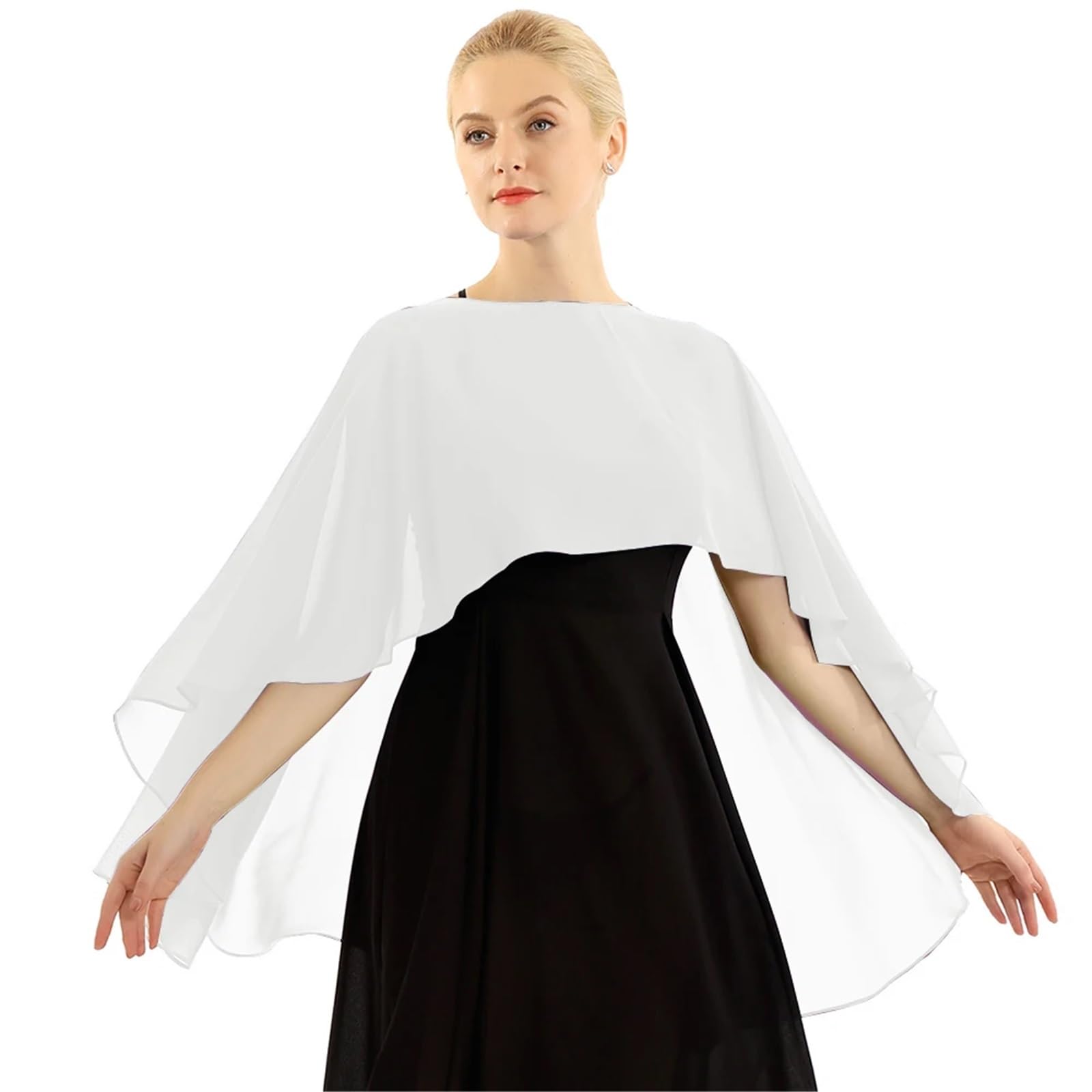 HEUchuan Wedding Dress Shawl Women Wedding Bridal Cape Soft Lightweight Chiffon Shawl(White2)