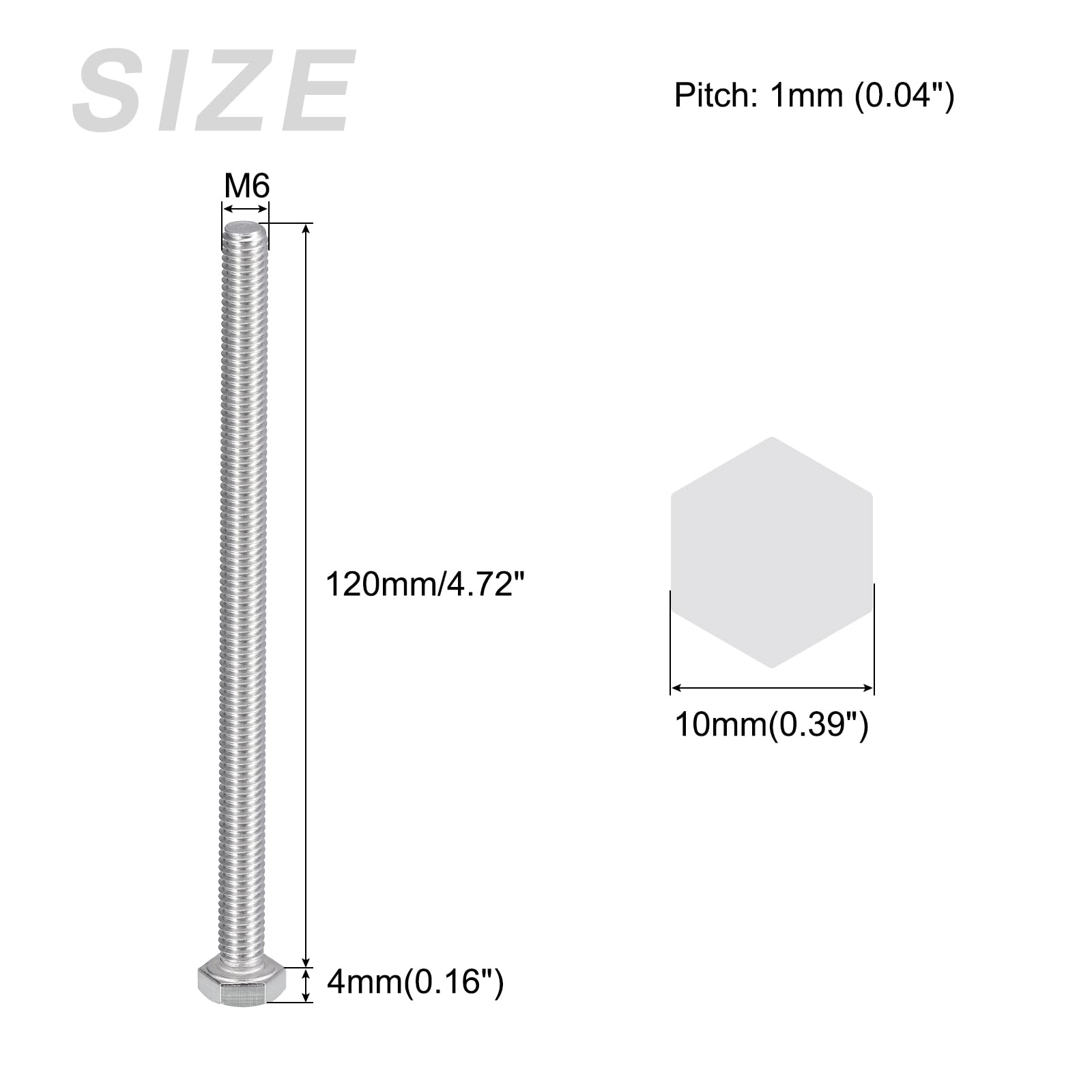 METALLIXITY Hex Bolts (M6-1x120mm) 5Pcs, 304 Stainless Steel Coarse Fully Threaded Hex Head Screw Bolt Machine Screws - Image 2