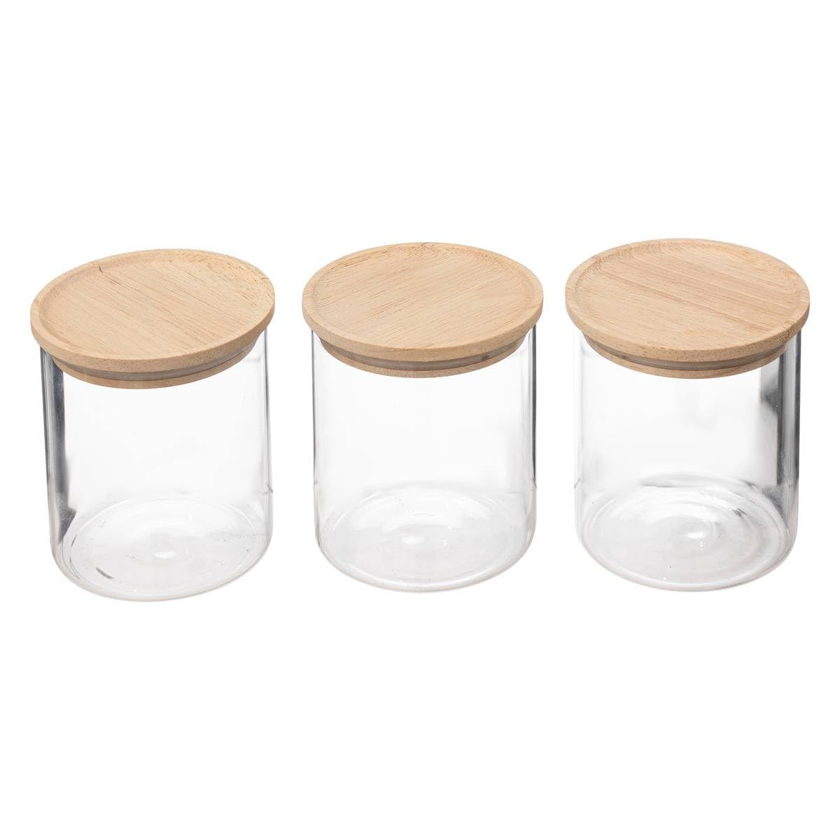 5five - Lot de 3 Bocaux en Verre, Couvercle Hermétique Bambou, 350 ml, 8,​5 x 10,​5 cm - Pour Rangement Cuisine, Épices