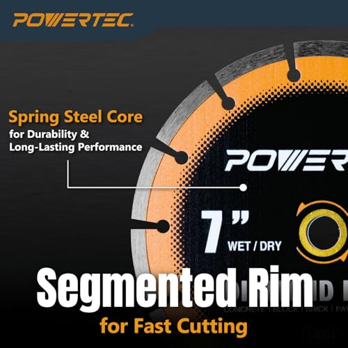 Image of POWERTEC 7 inch Segmented Diamond Saw Blades for Wet Tile Saw, Diamond Blade for Cutting Concrete, Block, Brick, Pavers, Roofing Tile, 7 inch Diamond Blades for Wet /Dry Cutting, 1 Pack (14004)