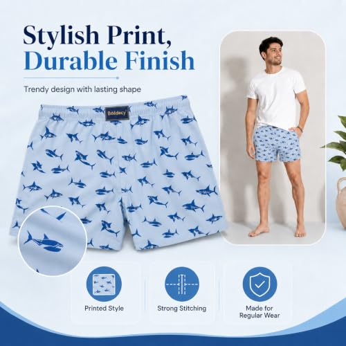 Image of Men's Ultralight Cotton Printed Boxer Shorts | Regular Fit | Soft Cotton Fabric with Microfibre Waistband for All-Day Comfort (Sky Blue-2XL)