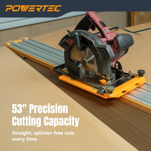 Image of POWERTEC 53 Inch Circular Saw Track Guide Rail System - Precision Rip-Cut and Cross-Cut Guide for Sheet Goods, Plywood, Panels, and DIY Woodworking (72094)