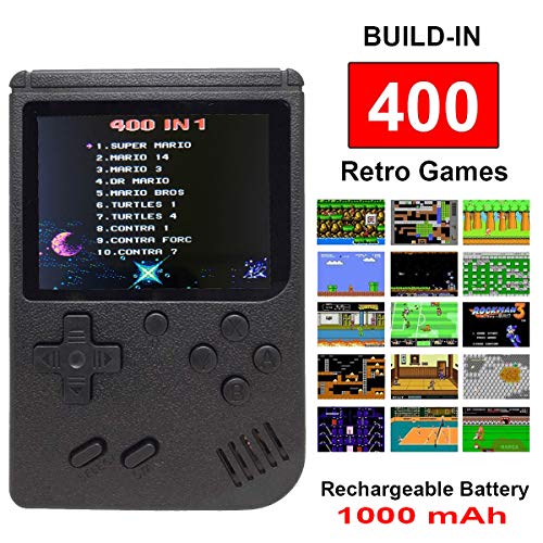 Mini Retro Handheld FC Games Consoles ,Built-in 400 Classic Game, Portable Gameboy 3 Inch LCD Screen 1000mAh Rechargeable Battery TV Output ,Good Gifts for Kids Boys Girls Men Women (Consoles-Black)