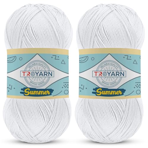 Image of Troyarn Summer Microfiber Acrylic Yarn, 2 Skeins, White | Microfiber acrylic yarn, 2 Skeins, White, light crochet and knitting projects