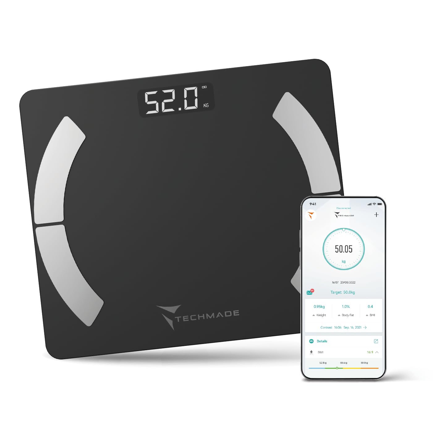 Mesure IMC et masse graisseuse balance connectée Techmade Android