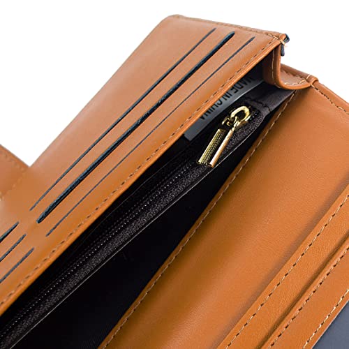 Wallets For Women Card Holder Colorful Leather Long Slim Billfold Mini Coin Purse Thin Large Zip Clutch Handbag For Girls Ladies (Blue-Brown) #TOP3