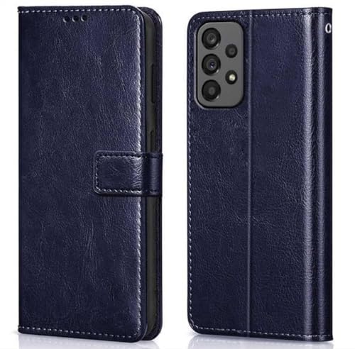 Image of Bintage Artificial Leather::Silicon Flip Cover Compatible Model for Samsung A23 5G /4G Sm-A236E - Blue