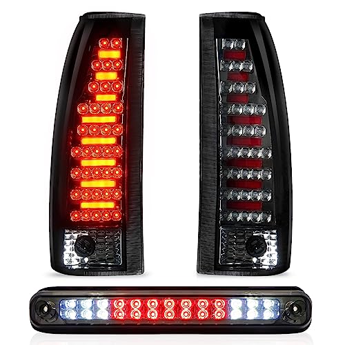 Tail Light + 3rd Third Brake Cargo Lamp for Chevy & GMC C1500 K1500 1988-1999; Chevy & GMC C2500 C3500 K2500 K3500 1988-2000 Chevy Blazer 1992-1994 Silverado 1994-1998 DOT Certified Rear Taillight
