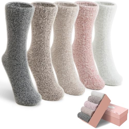 Image of SISOSOCK 5 Pairs Fuzzy Soft Cozy Comfortable Socks for Women, Casual Sleep Comfy Socks, Perfect Warm Winter Gifts for Women