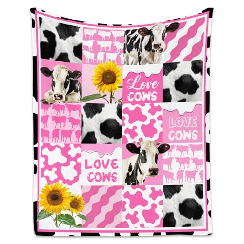 Cow Throw Blanket, Cozy Soft Throw Gifts for Girls, Cute Colorful Flannel Throw Blankets for Couch Office, 40x50 Inches
