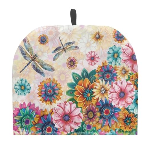 Image of Boho Flower Dragonfly Tea Pot Cosy Creative Teapot Cozies Teapot Cover with Top Handle Insulating Keep Tea Warm Teapot Warmer Ideal Gift