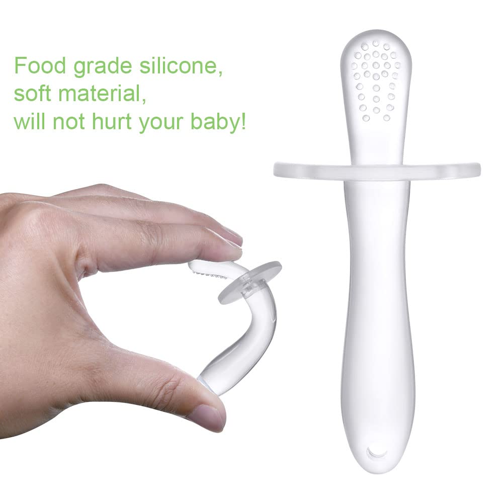 Vicloon Giocattolo Dentizione Neonati oltre 2 mesi, 2PCS Massaggiagengive in Silicone Alimentare Senza BPA, Giochi Massaggia Gengive con 2 Catenella Portaciuccio
