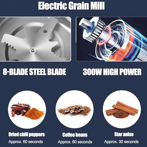 Electric Coffee Grinder, 300W Portable Mill with 8 Stainless Steel Blades for Beans, Spices, Herbs, Nuts, Seeds - Black — view 2