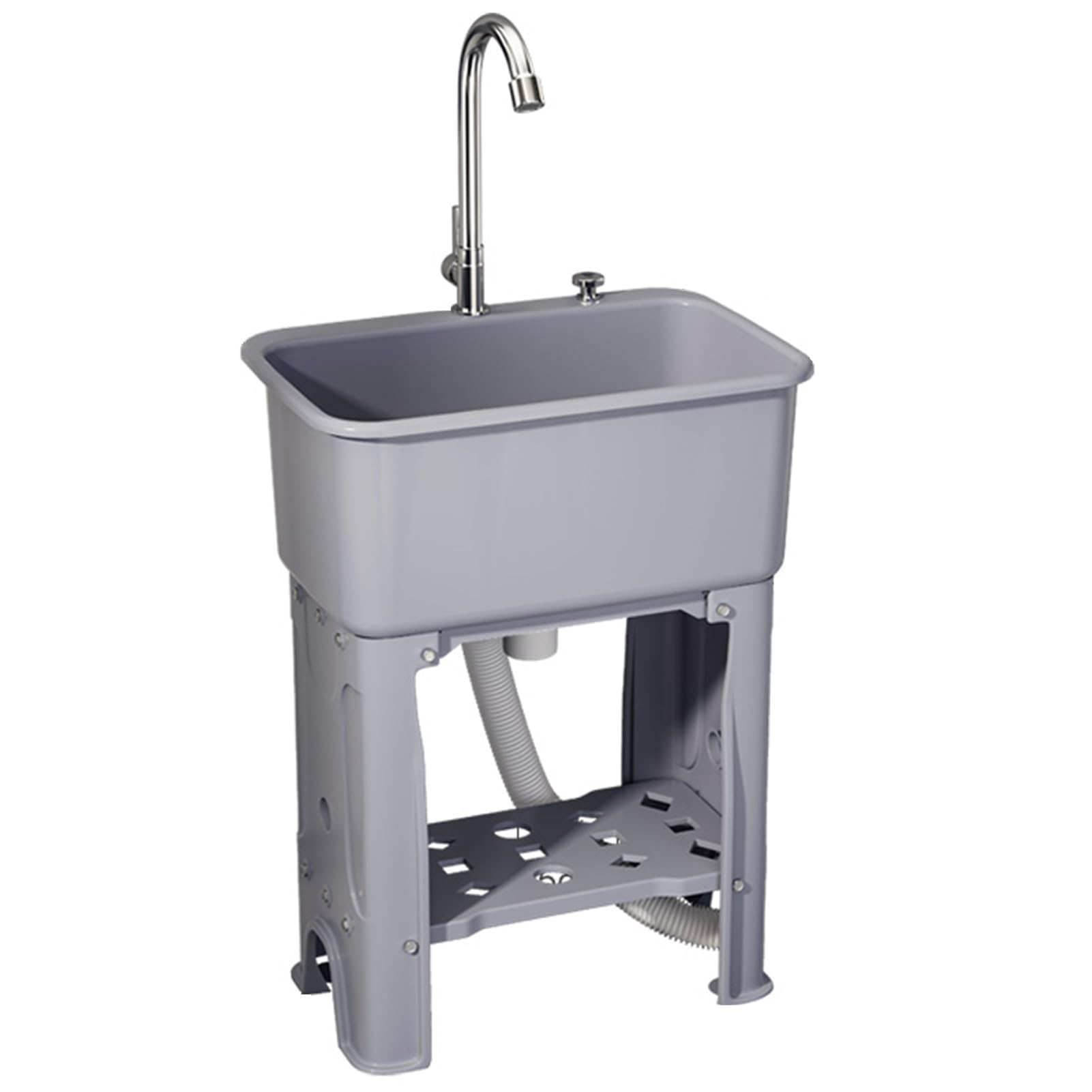ZQFHSX Plastic Washbasin Sink, Freestanding Mobile Hand Wash Basin with Tap, Commercial Sink Drain Basket for Bathroom Kitchen Hotel, Resistant to Falls, Grey