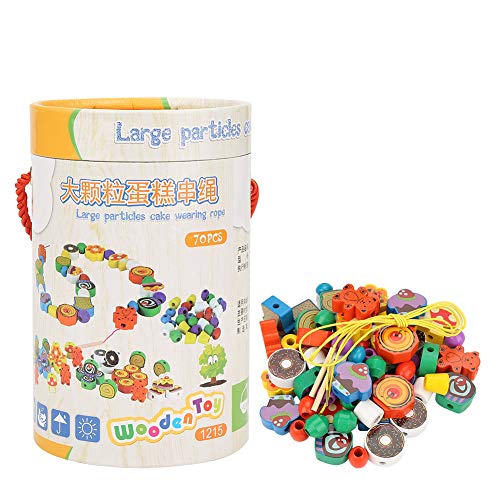 70pcs Perles en Bois Jouet à Enfiler Laçage Perles Animaux Ensemble pour Tout-Petits Jouets Éducatifs Et De Développement Cadeaux Enfants Préscolaires Enfants Garçons Filles