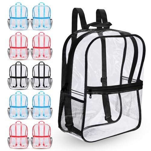 Hillban 12 Pcs Clear Backpack 11 x 5 x 15.5 Inches Clear Stadium Bags Transparent Plastic PVC Festival Security Backpack, 3 Colors