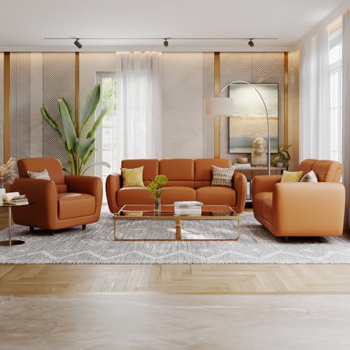 Image of Wakefit Sofa Set | 5 Year Warranty | Sofa 6 Seater, 6 Seater Sofa for Living Room, Wooden Sofa Set, Sofa Set 3+2+1 Seater - Solomon(Robin : Tan)