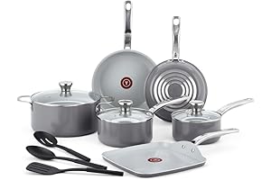 T-fal Fresh Gourmet Recycled Ceramic Non Stick Cookware Set 12 Piece, Pots...