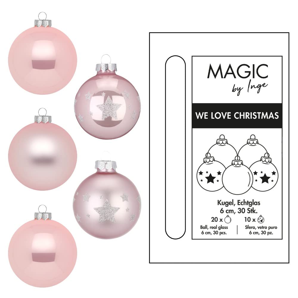 Weihnachtskugeln Glas 6cm x 30 Stück mit Sternenmuster in Kartonbox Christbaumkugeln Lovely Magnolia