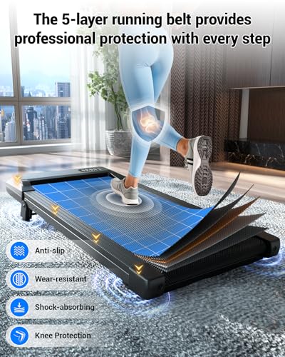 Image of DeerRun Under Desk Walking Pad Treadmill for Home & Office, 6% Manual Incline, 0.6-3.8 MPH Walking Speed, 300 lb Capacity, App & Remote Control