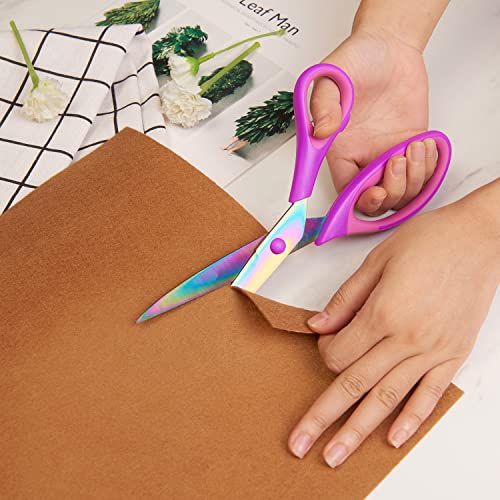 Craft Scissors Set Of 3 Pack , All Purpose Sharp Titanium Blades Shears Rubber Soft Grip Handle, Multipurpose Fabric Scissors Tool Great For Adults, Office, Sewing, School And Home Supplies, Purple #TOP3