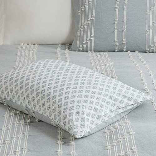 INK+IVY 100% Cotton Comforter Set Trendy Stripe Textured Design, Modern Down Alternative, All Season Cozy Bedding with Matching Shams, King/Cal King, Aqua Reversable Stripes - Image 9
