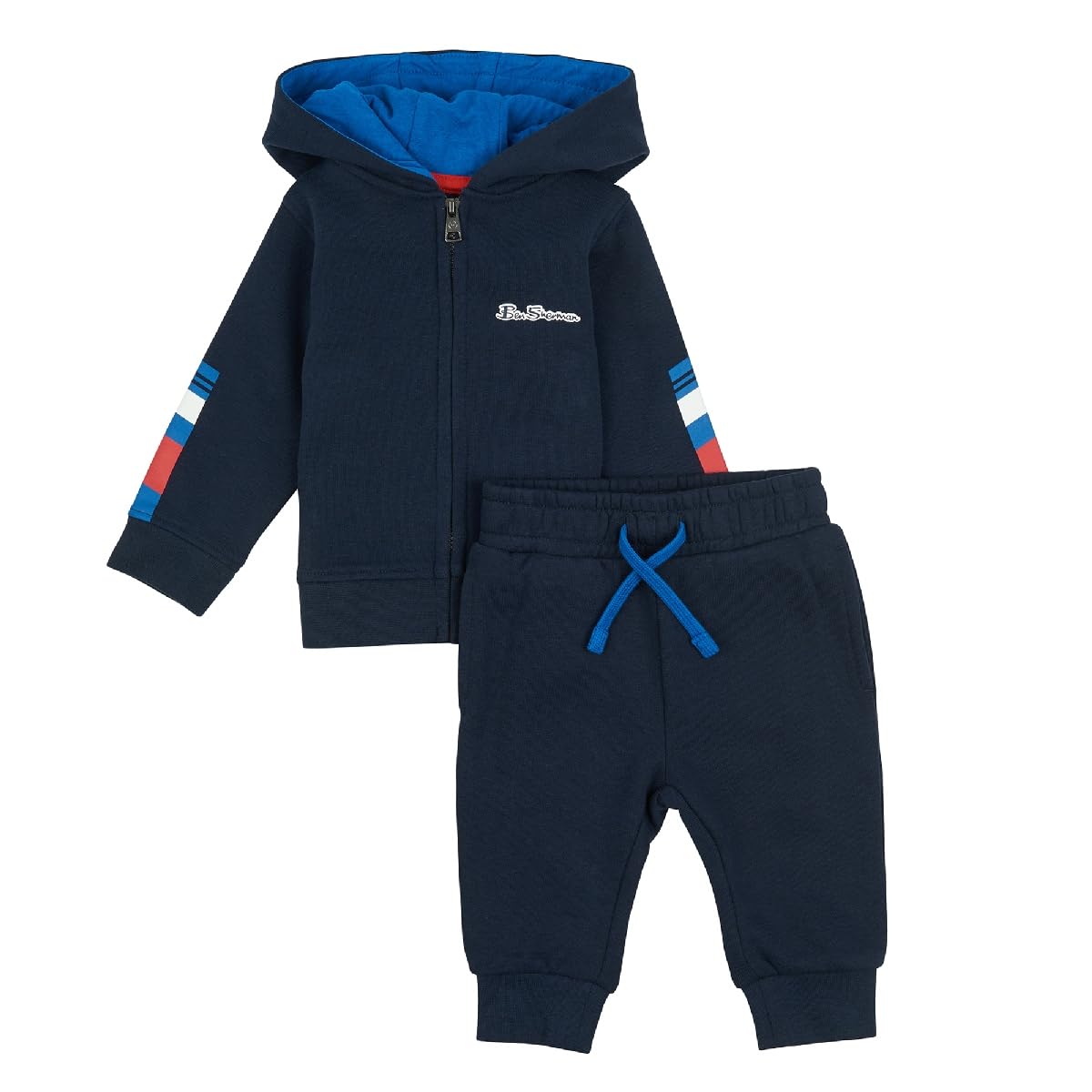 BEN SHERMAN Boys' BSS1037203 Angled Stripe Zip Through And Brush Back Jogger Set Navy Bla