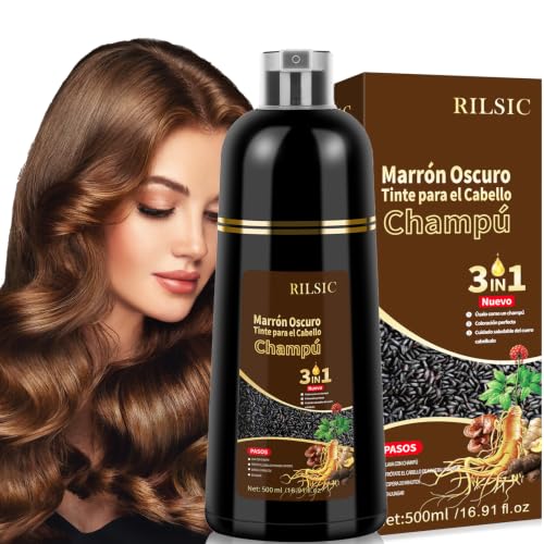 Black Hair Dye Shampoo 3 en 1,Shampoo Tinte Negro para Cabello, Champú para Cabello Negro Instantáneo Champu Colorante Tinte para Hombre y Mujer(500ml Marrón)
