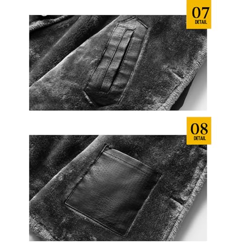Image of Men's Faux Leather Jacket Thick Faux Fur Shearling Lapel Collar Botton Down Long Trench Coats Black Brown