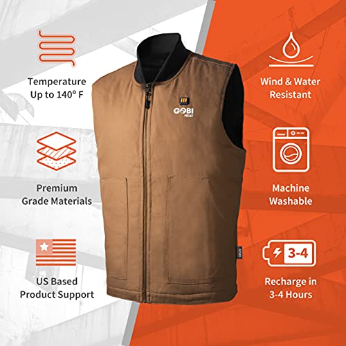 Ibex Men's Heated Work Vest - 9 hours of Heat | Battery and Charginc Cable Included | 3 Heat Settings4