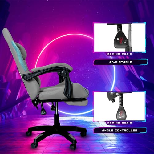Image of Casa Copenhagen Designed in Denmark, High-Back Fabric Gaming Ergonomic Chair with Advanced Mechanism & Electric Back Massager, Luxurious Memory Foam Seating & Multi Function Arm-Rest -Grey & Aqua Blue