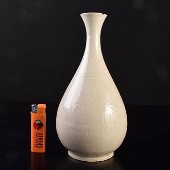 Amazon.co.jp: 中国 徳化窯白磁 刻花文 玉壺春瓶 C 6899 高さ約23.3