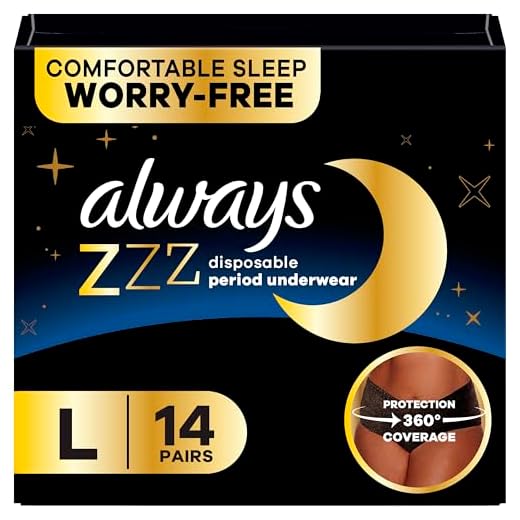 Always Zzzs Overnight Disposable Period Underwear for Women, Size Large, Black Period Panties, Leakproof, Large, 14 Count