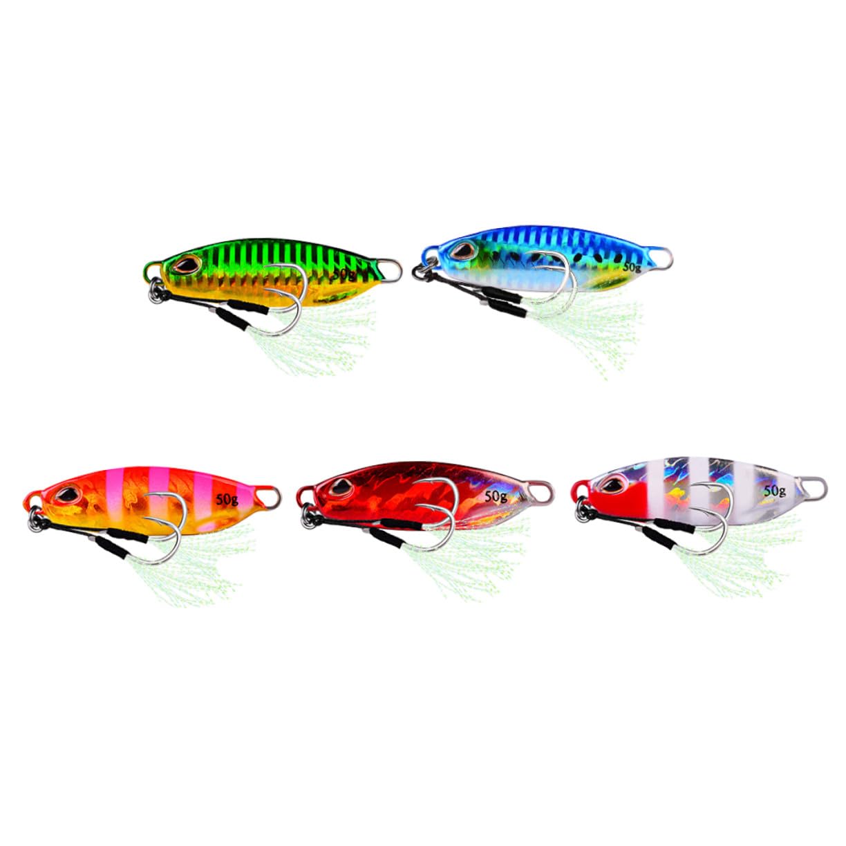 Abaodam Señuelos de Pesca Metálicos Diseño Reflectante y Forma de Pez, Sistema de Transferencia de Gravedad, Pack de 5 para Pesca al Aire Libre