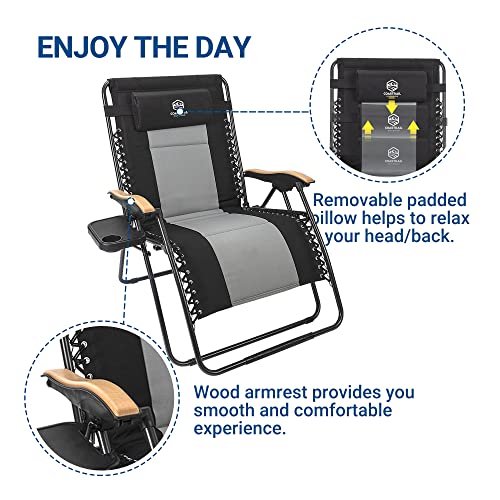 Coastrail Outdoor Zero Gravity Chair Wood Armrest Xxl Camping Lounge Chair Patio Recliner Support 400Lbs Padded Reclining Chair Folding Lawn Chair With Side Table #TOP5