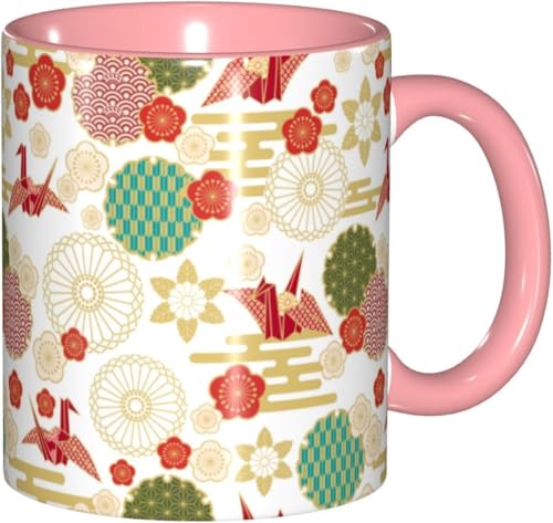 マグカップ 花柄 和風 和柄 コーヒーカップ 陶器 330ml おしゃれ 可愛い 食器 コップ 耐熱 電子レンジ対応 お茶 ミルク 大容量 軽量 オフィス 家用 誕生日 記念日 プレゼント 箱入り