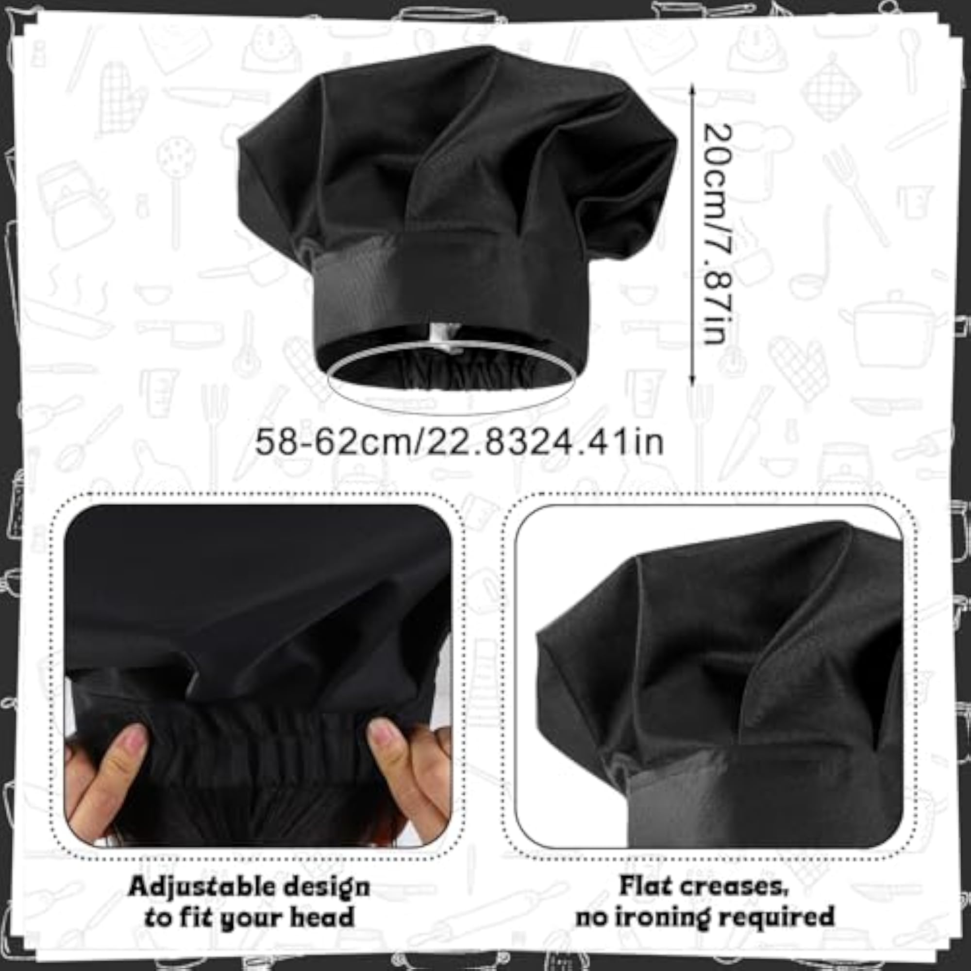 Chef Apron and Hat Adjustable Kitchen Cooking Apron