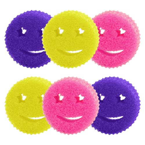 Image of Scrub Sponge Dish Scrubbers, Temperature Controlled Non-Scratch Sponges Pad | Smiley Odor Resistant Polymer Color Bulk Pads, Dishwash Safe Multi Functional for Kitchen, Bathroom, Tub, Household Cleaning
